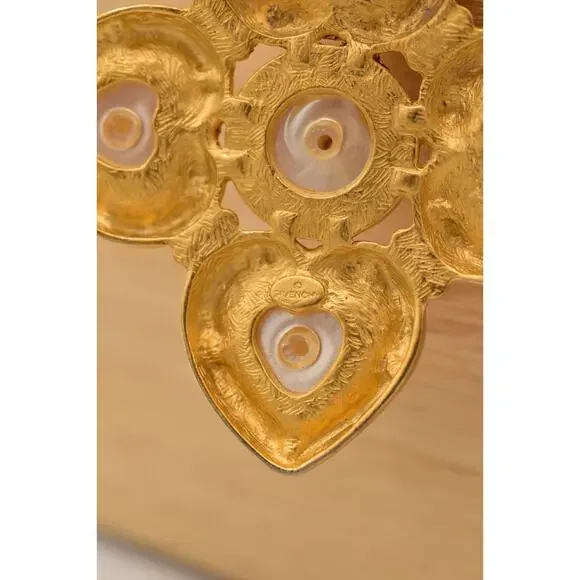 Givenchy Vintage Heart Pearl Necklace Pearl Brushed Gold Signed 80s 1980s BinBN - Picture 10 of 12